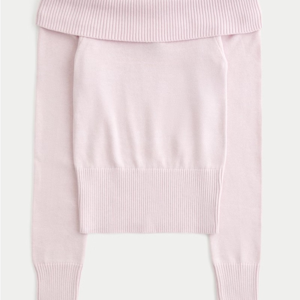 Off-Shoulder Ribbed Sweater in Light Pink